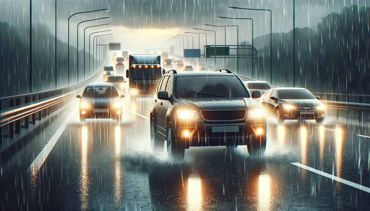 cars on highway when it's raining